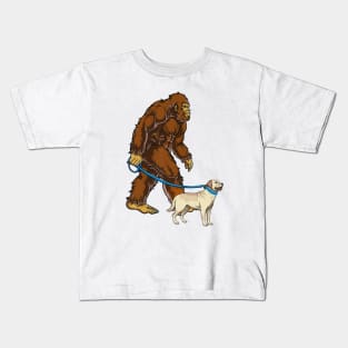 Funny Bigfoot Sasquatch Walking Labrador Kids T-Shirt